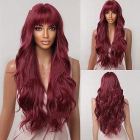Fluffy Fashionable High-temperature Silk Wig (Color: Wine Red)